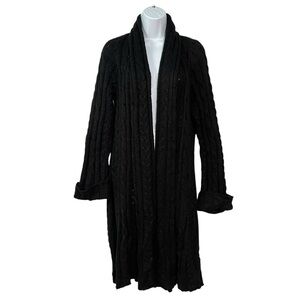 Soft Surroundings Long duster cardigan sweater S Black Cable open knit Womens